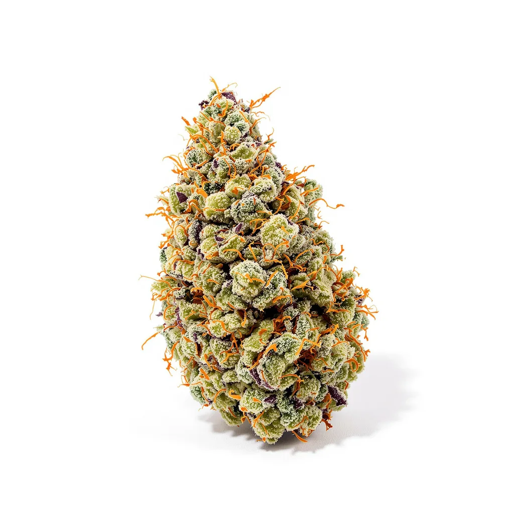 $100 OG 50% indica / 50% sativa — fleur avec trichomes visibles