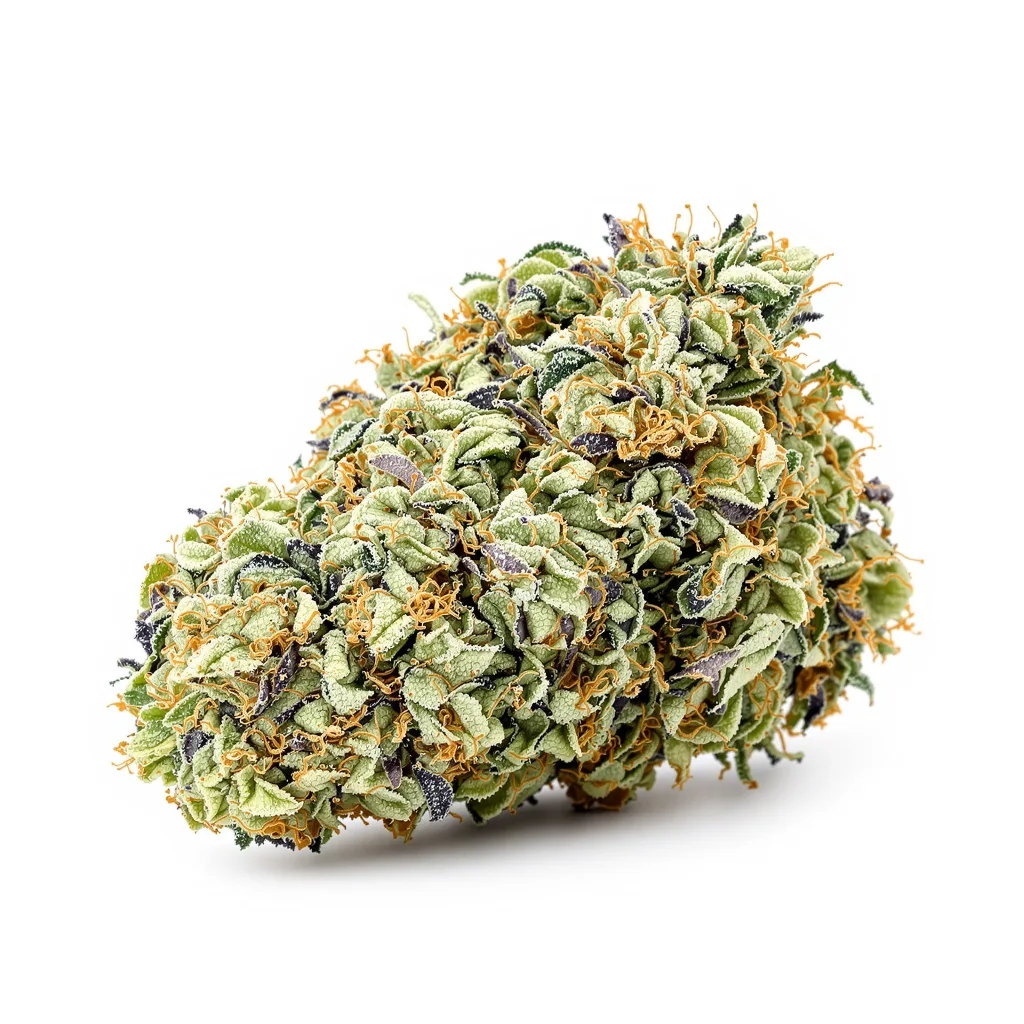13 Dawgs 38% indica / 62% sativa — fleur avec trichomes visibles