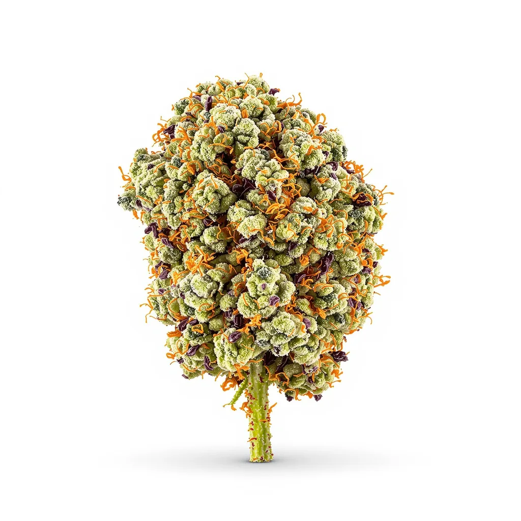 24k Gold 43% indica / 57% sativa — fleur avec trichomes visibles
