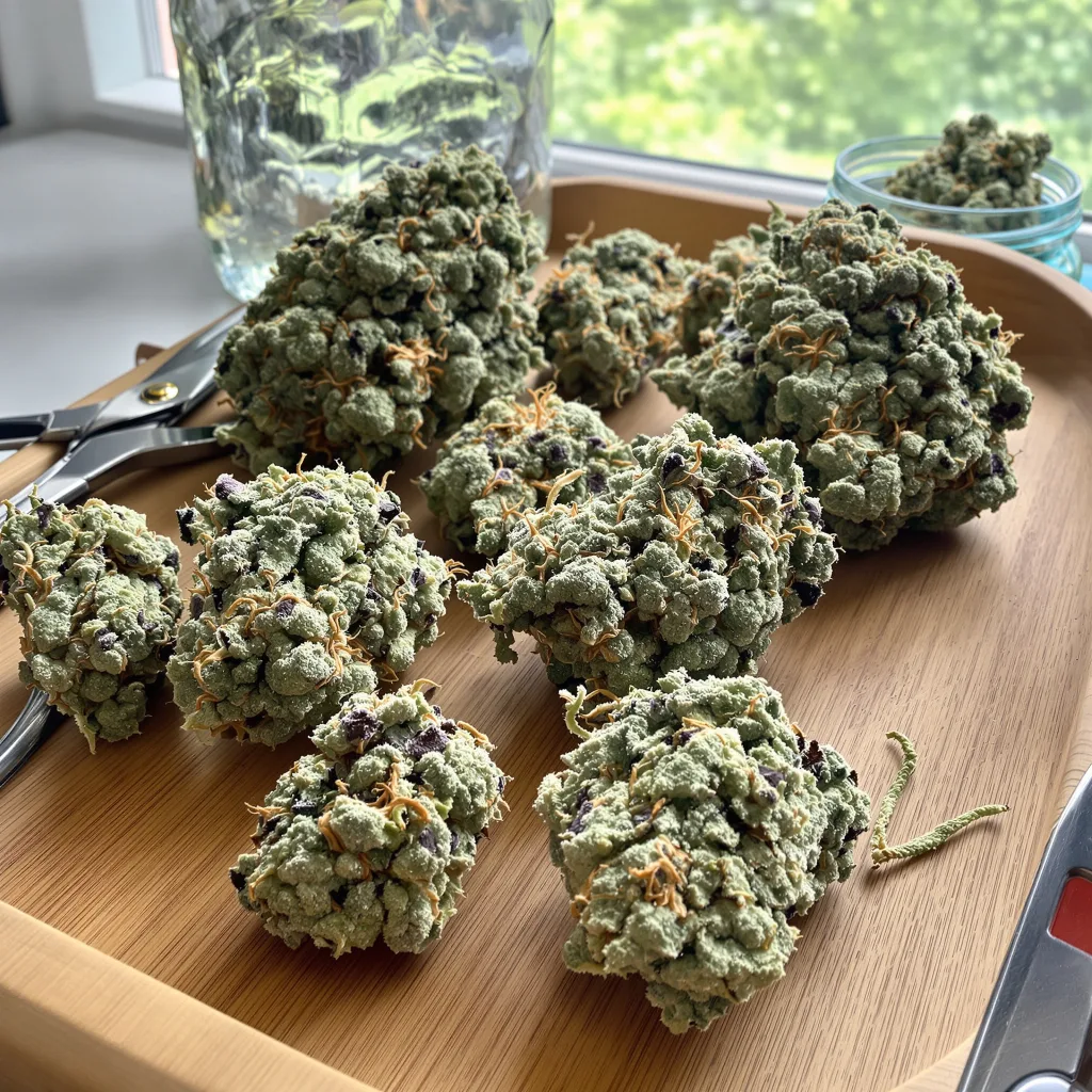 24k Gold 43% indica / 57% sativa — fleur avec trichomes visibles