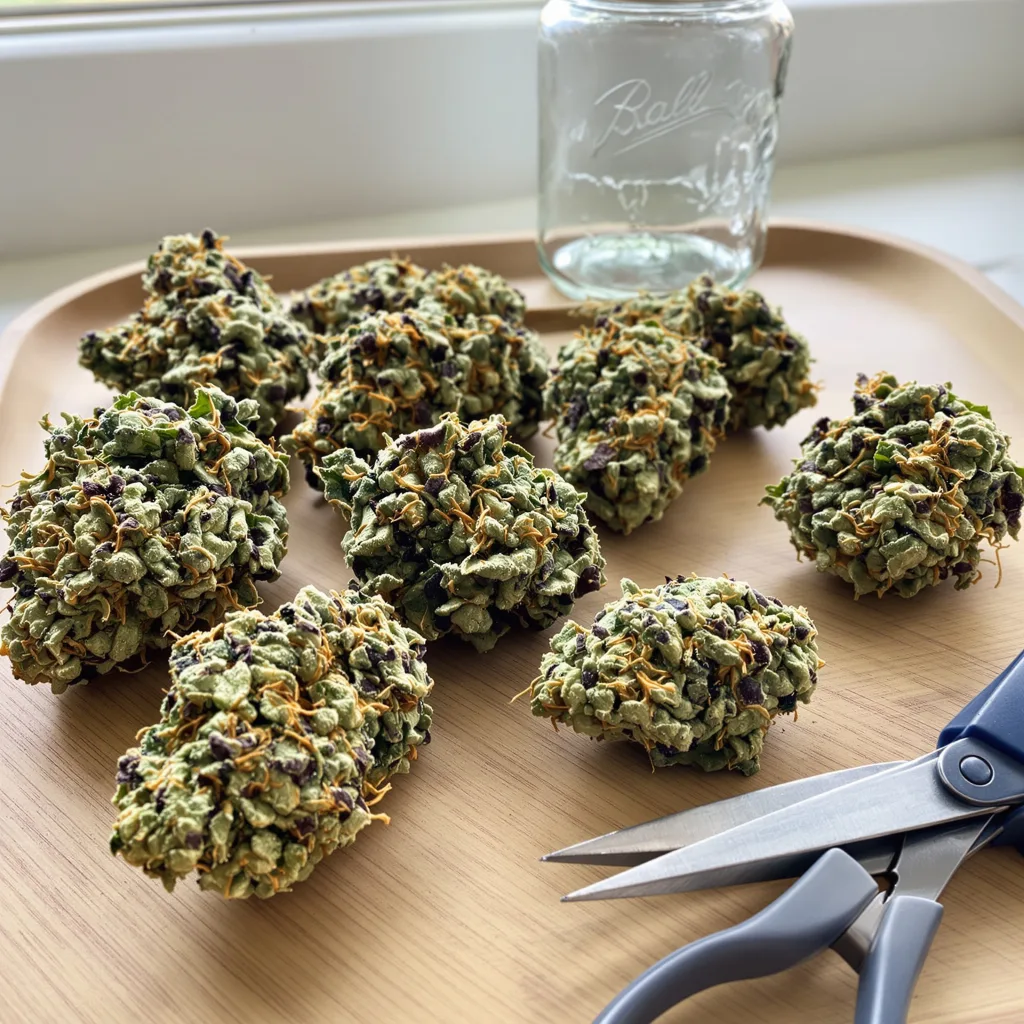 303 OG 58% indica / 42% sativa — fleur avec trichomes visibles