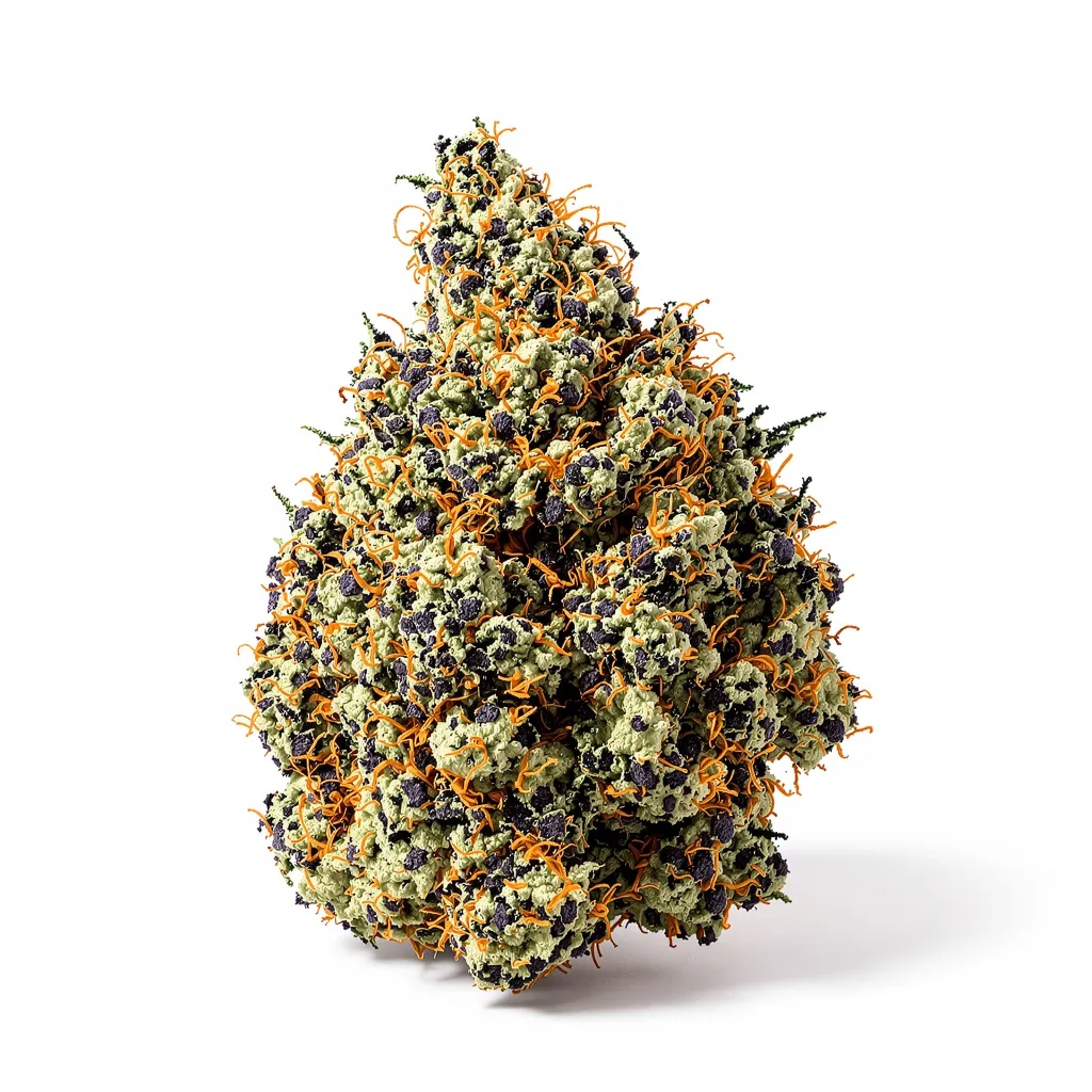 3X Crazy 82% indica / 18% sativa — fleur avec trichomes visibles