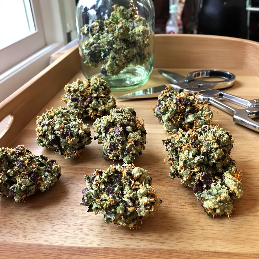 41 Cherries 69% indica / 31% sativa — fleur avec trichomes visibles