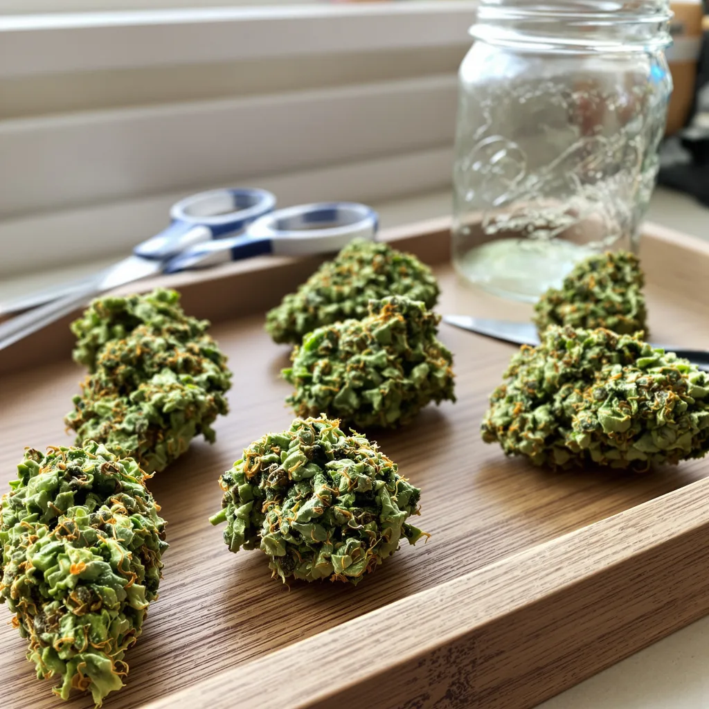5 Alive 18% indica / 82% sativa — fleur avec trichomes visibles