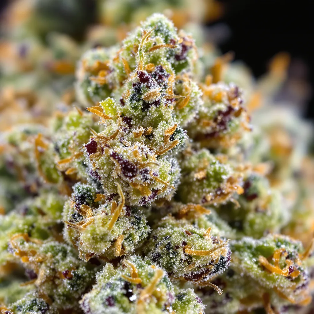 Gros plan de fleur de cannabis 707 Headband montrant structure aérée vert lime