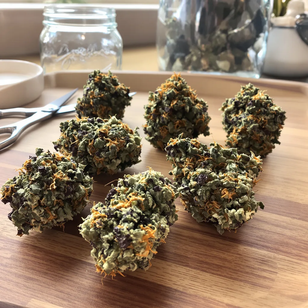 8 Ball Kush 86% indica / 14% sativa — fleur avec trichomes visibles
