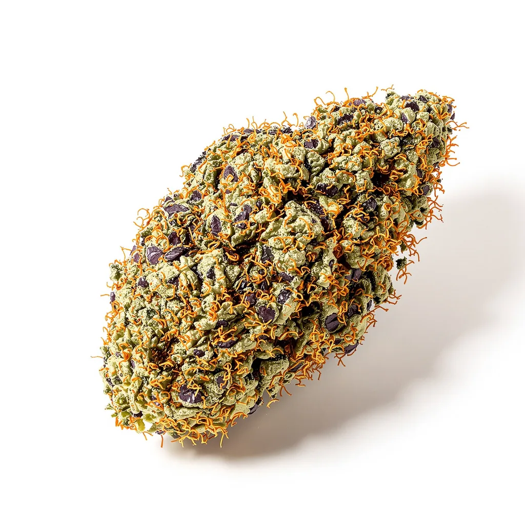 8 Ball Kush 86% indica / 14% sativa — fleur avec trichomes visibles