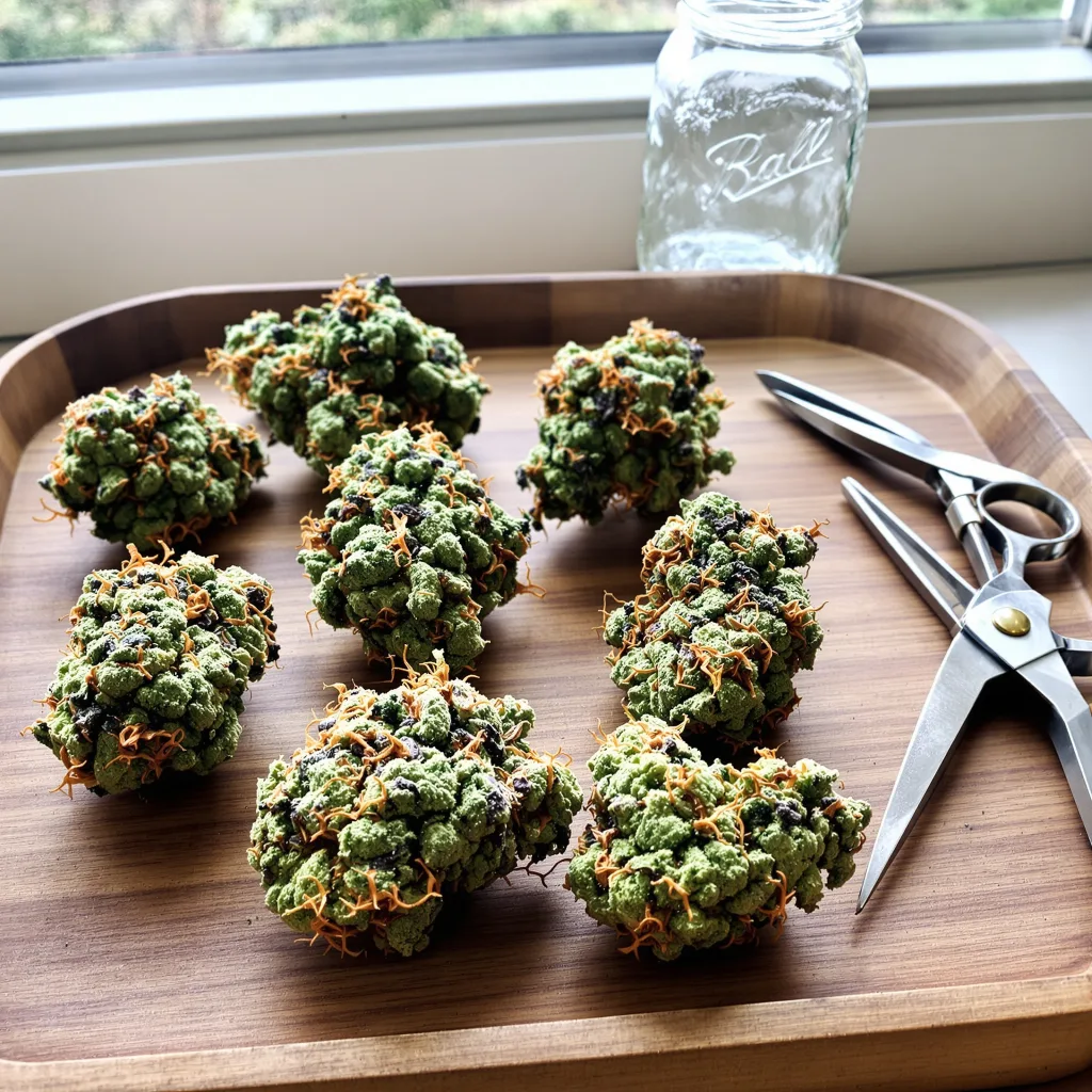 98 Aloha White Widow 59% indica / 41% sativa — fleur avec trichomes visibles