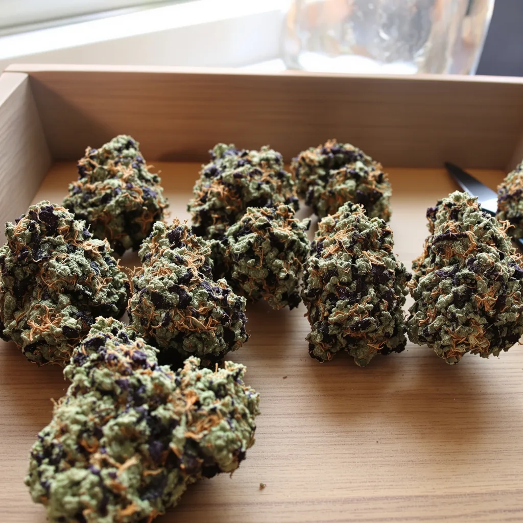 A-10 70% indica / 20% sativa — fleur avec trichomes visibles