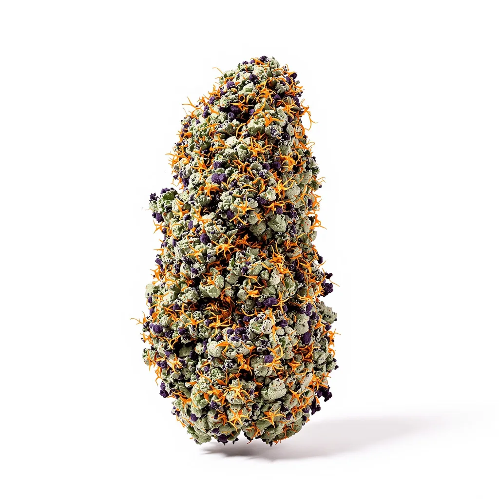 A-10 70% indica / 20% sativa — fleur avec trichomes visibles