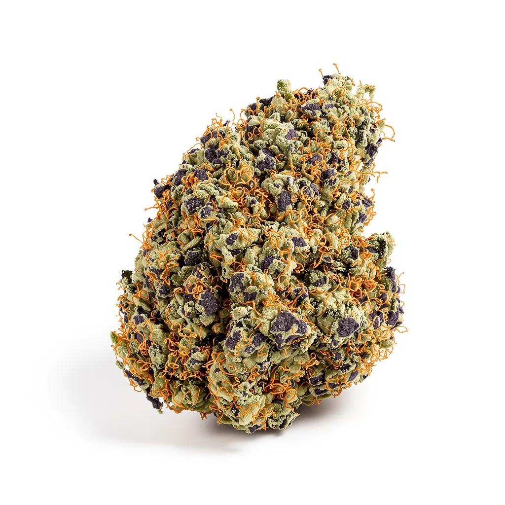 A-Train 79% indica / 21% sativa — fleur avec trichomes visibles