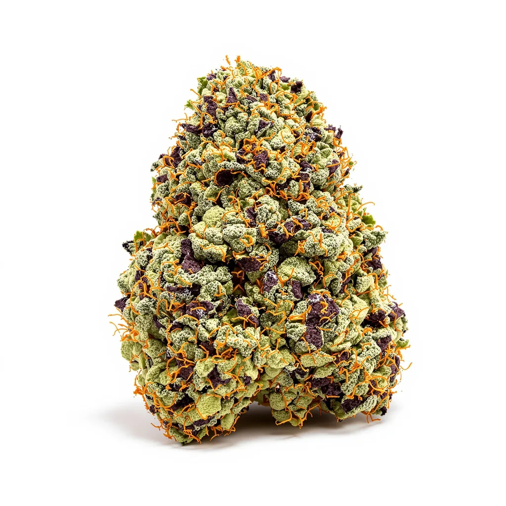 A-Train 79% indica / 21% sativa — fleur avec trichomes visibles