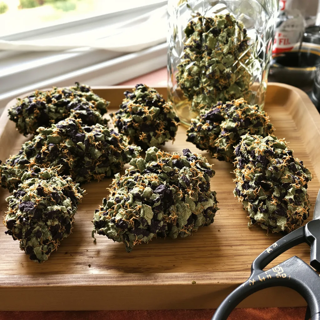 Abusive OG 85% indica / 15% sativa — fleur avec trichomes visibles