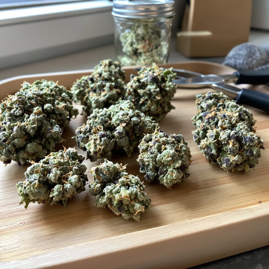 Afcrack 59% indica / 41% sativa — fleur avec trichomes visibles