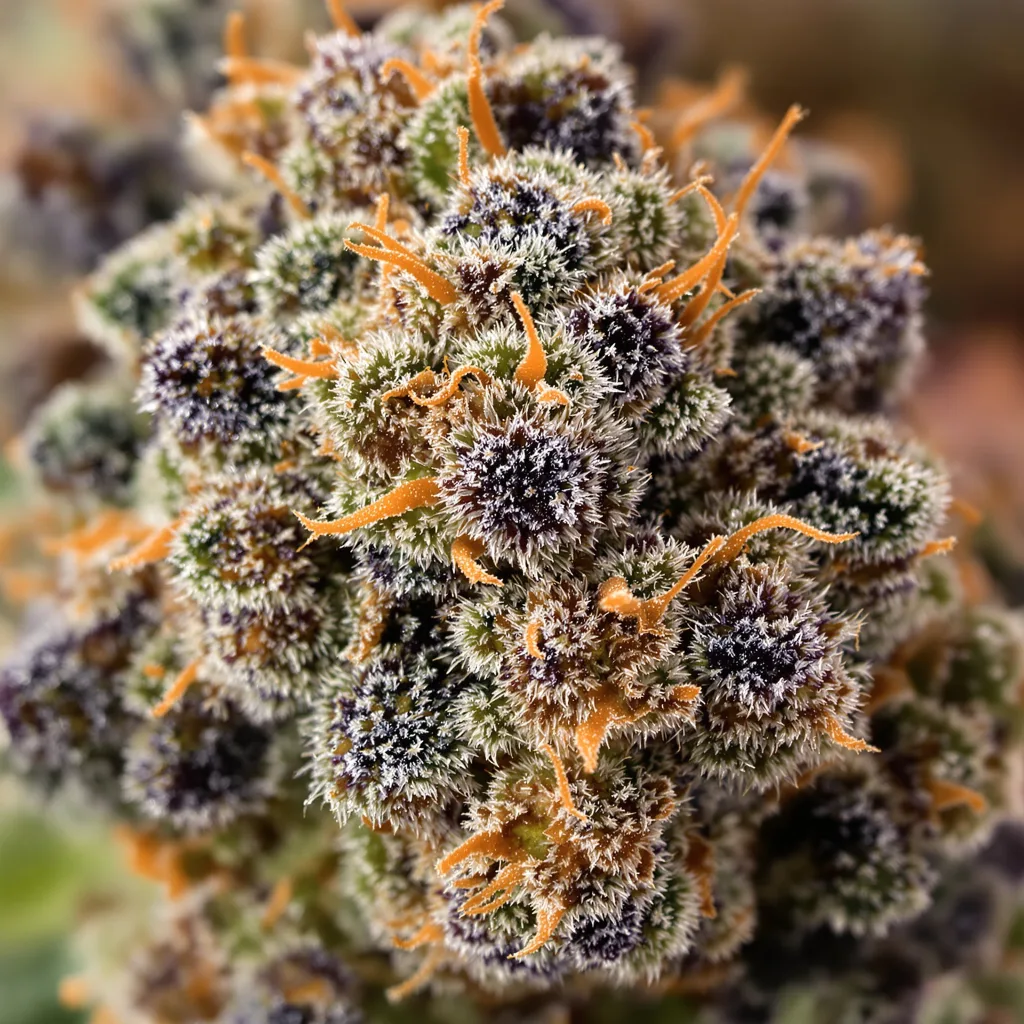 Gros plan de fleur de cannabis Afghan montrant calices denses aux reflets violets