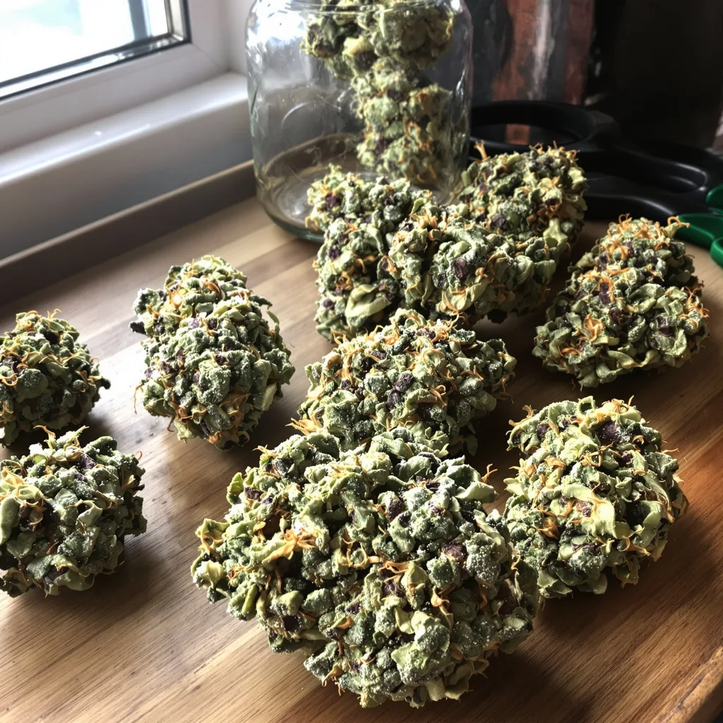 Afghan Big Bud 56% indica / 44% sativa — fleur avec trichomes visibles