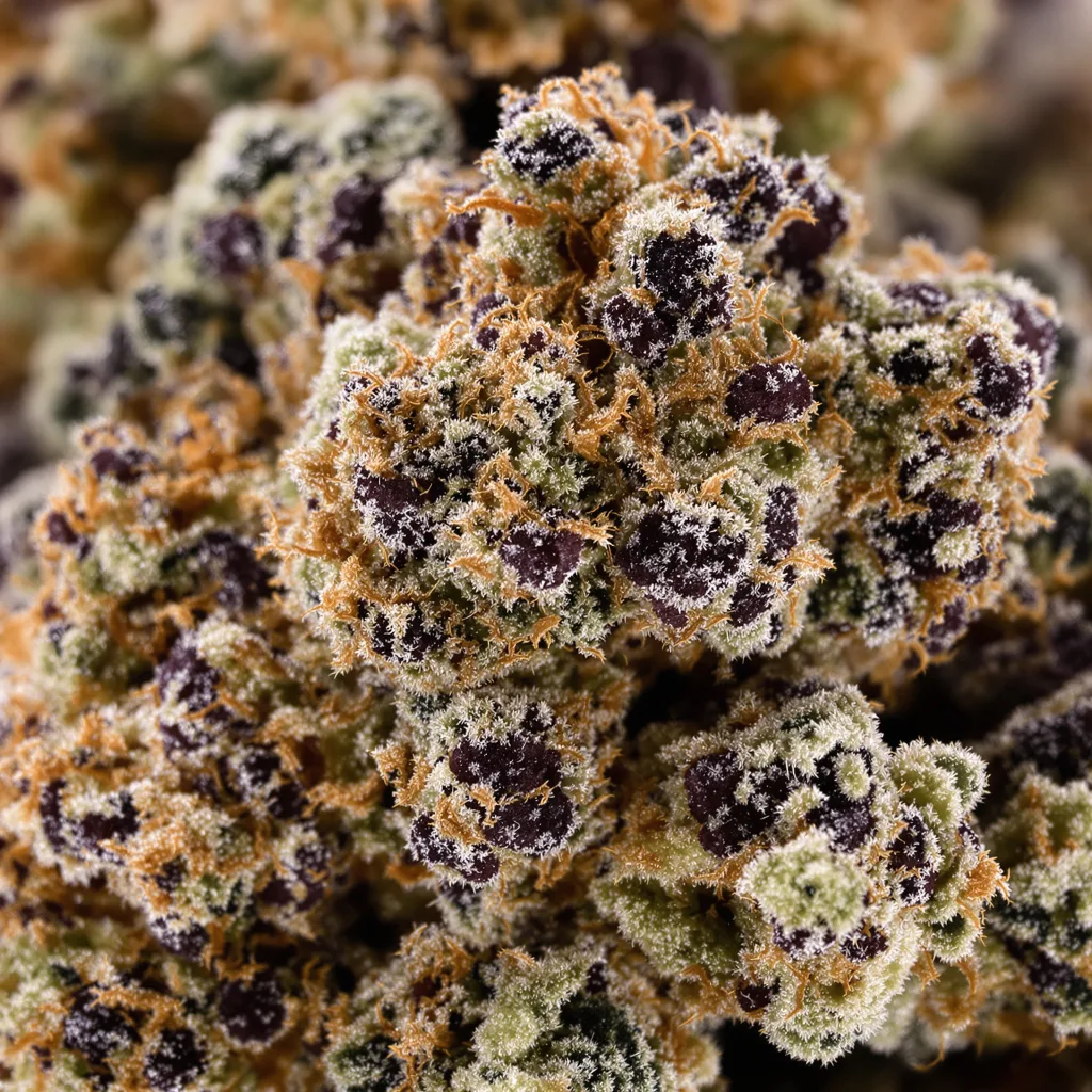 Gros plan de fleur de cannabis Afghan montrant calices denses aux reflets violets