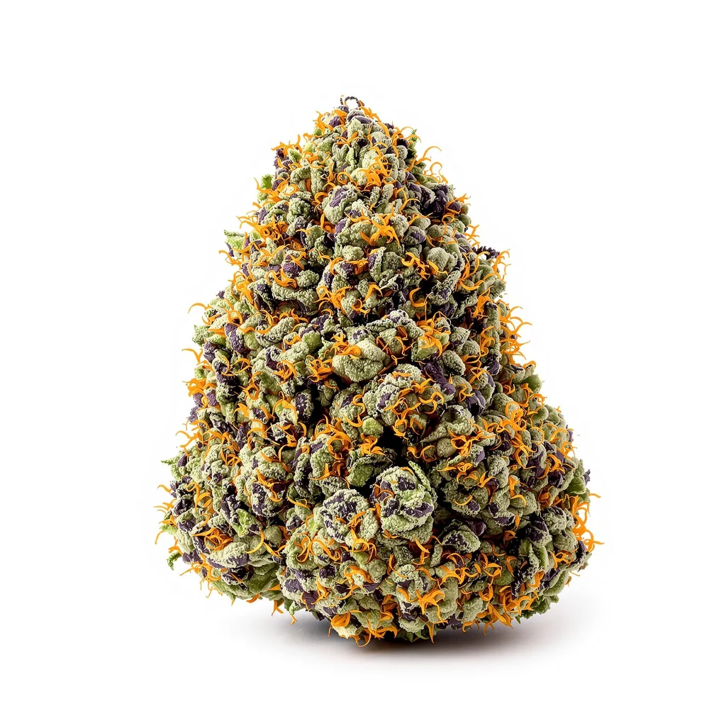 Afghan Kush 67% indica / 33% sativa — fleur avec trichomes visibles
