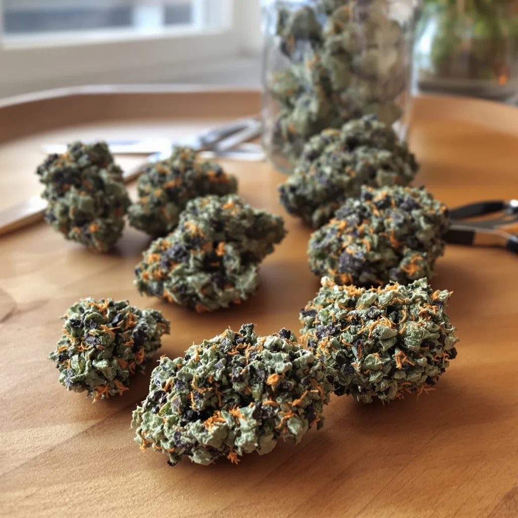 Afghan Skunk 69% indica / 31% sativa — fleur avec trichomes visibles