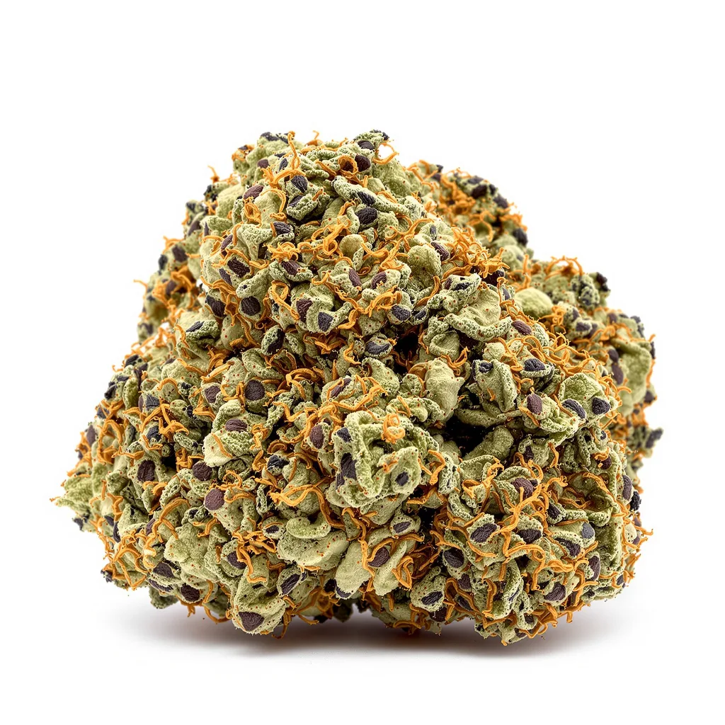 Afghan Skunk 69% indica / 31% sativa — fleur avec trichomes visibles