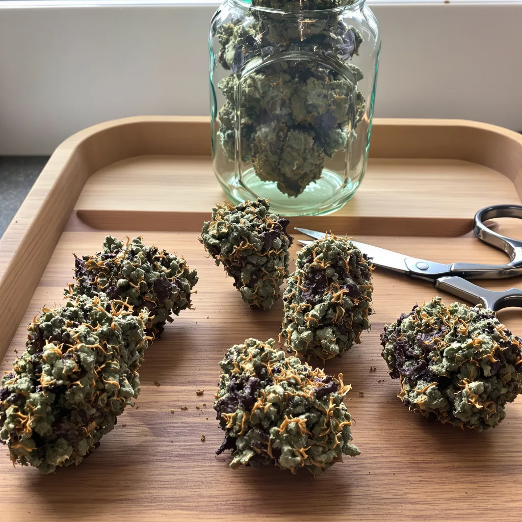 Afghani Bullrider 70% indica / 30% sativa — fleur avec trichomes visibles
