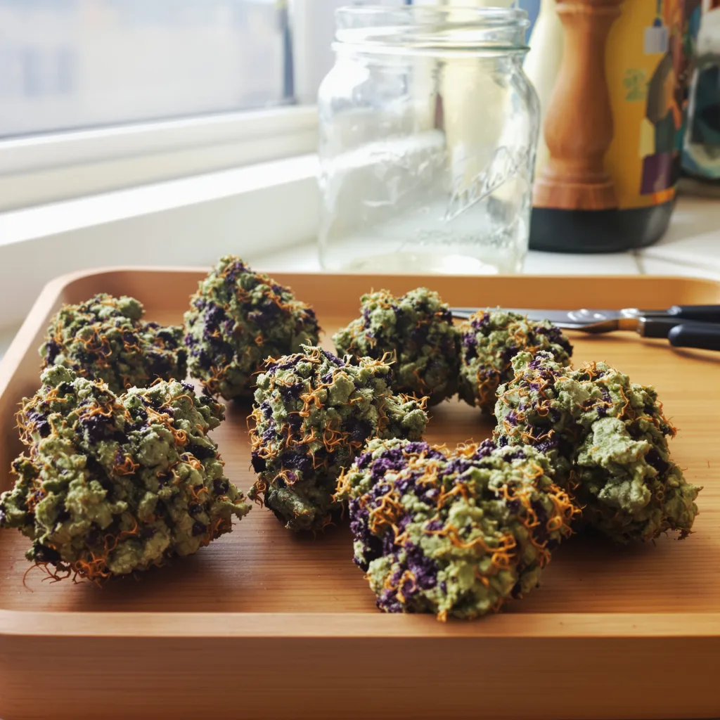 Afgoo 75% indica / 25% sativa — fleur avec trichomes visibles