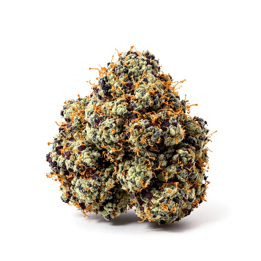 Afgooey 65% indica / 35% sativa — fleur avec trichomes visibles