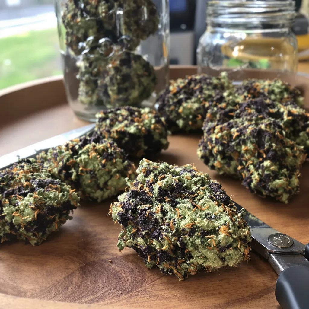 Afgooey 65% indica / 35% sativa — fleur avec trichomes visibles