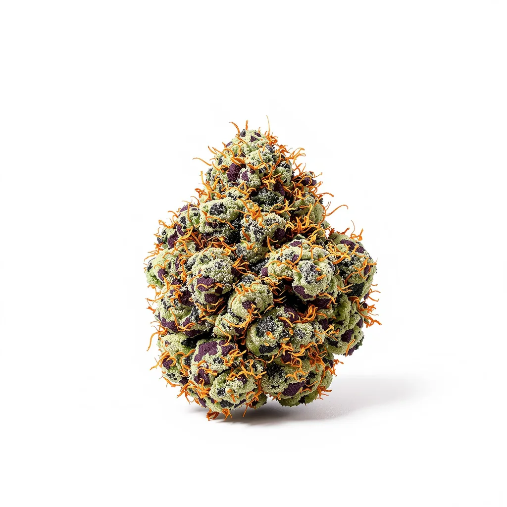 Afgooey 65% indica / 35% sativa — fleur avec trichomes visibles