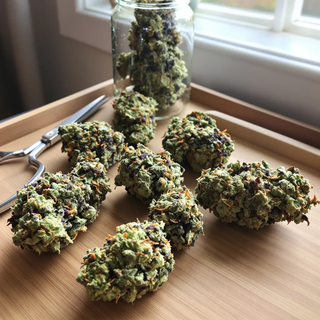 Afwreck 55% indica / 45% sativa — fleur avec trichomes visibles