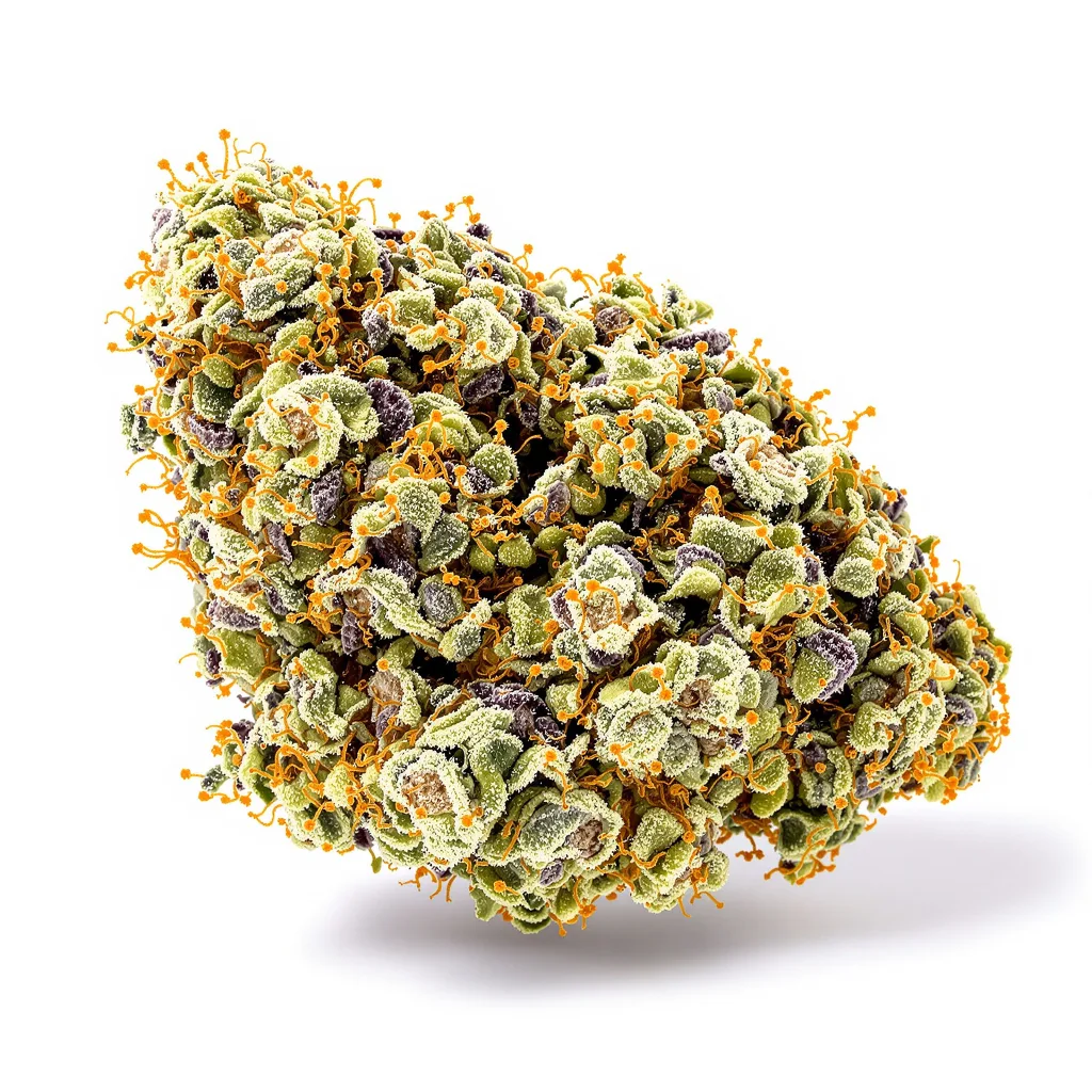 Agent Orange 61% indica / 39% sativa — fleur avec trichomes visibles