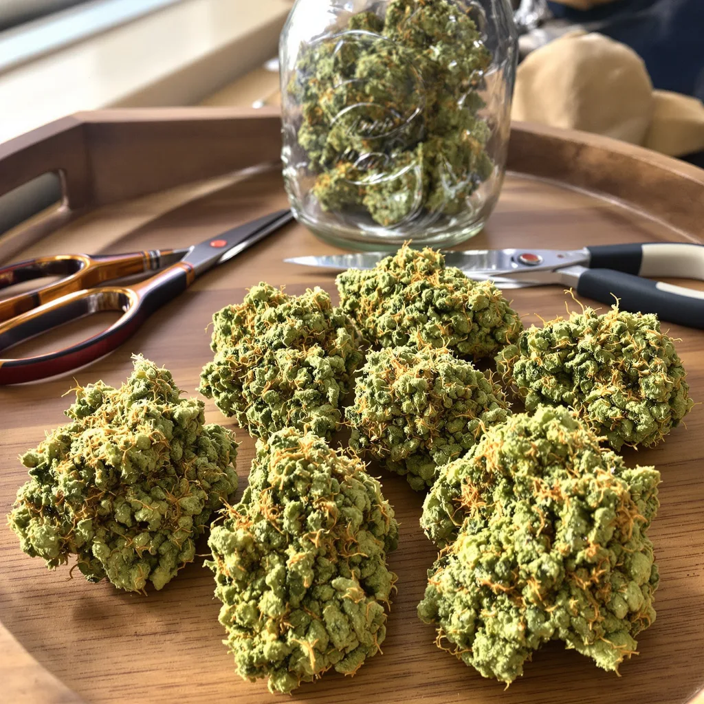 Agent Tangie 11% indica / 89% sativa — fleur avec trichomes visibles