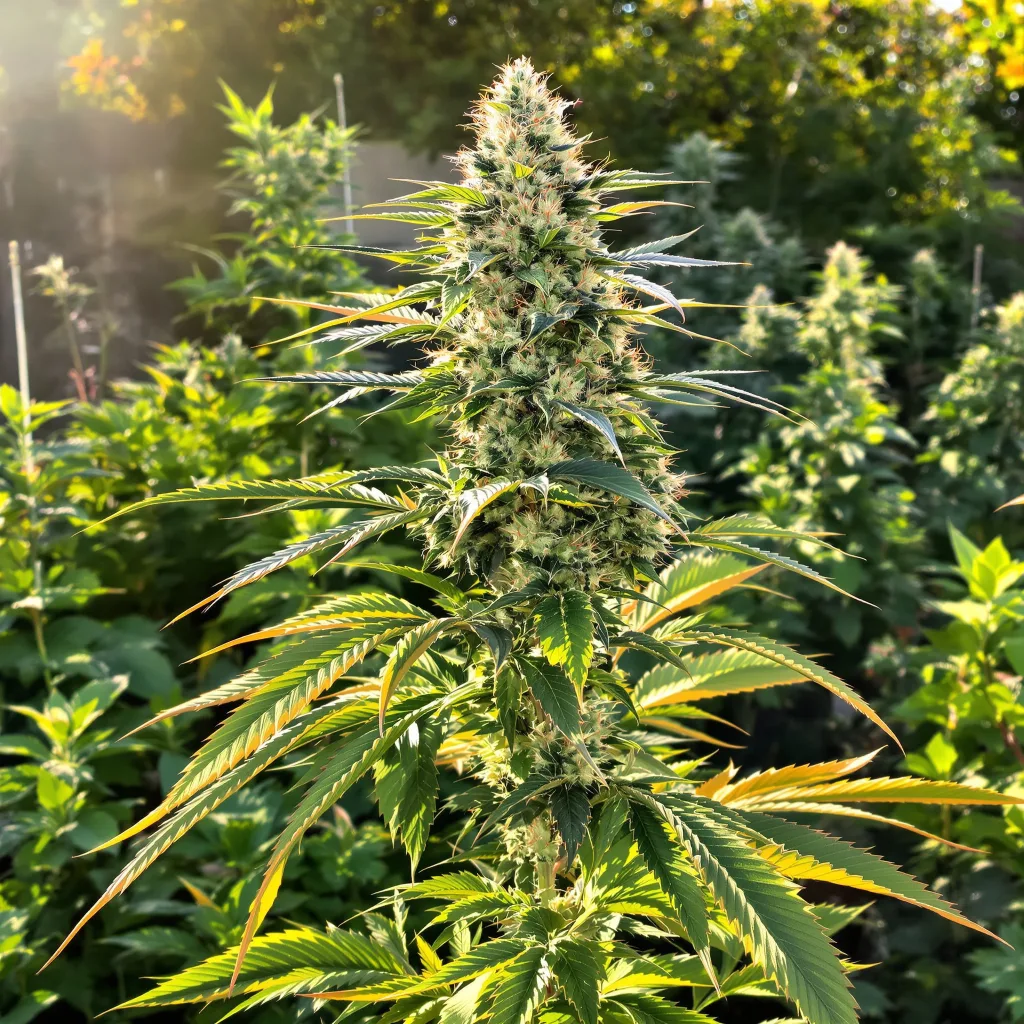AK-47 48% indica / 52% sativa — fleur avec trichomes visibles