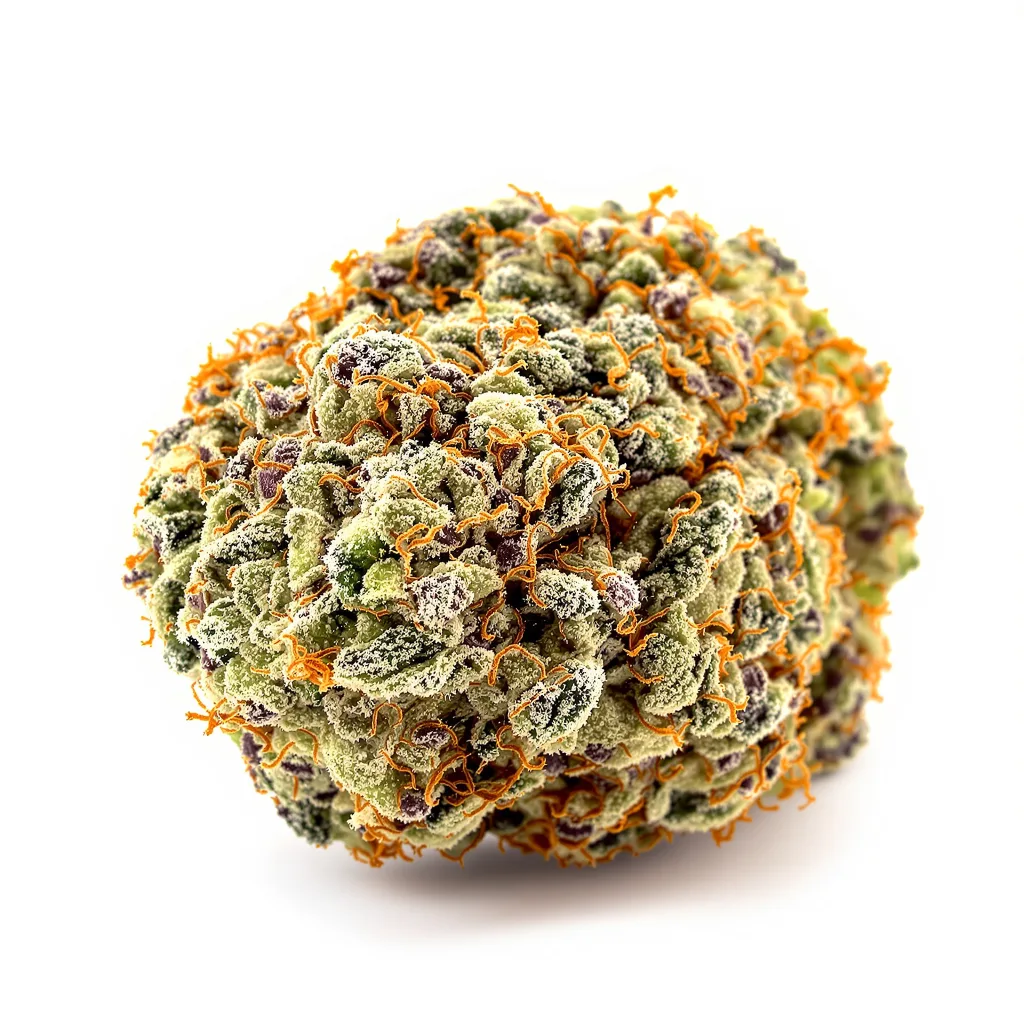AK-47 48% indica / 52% sativa — fleur avec trichomes visibles