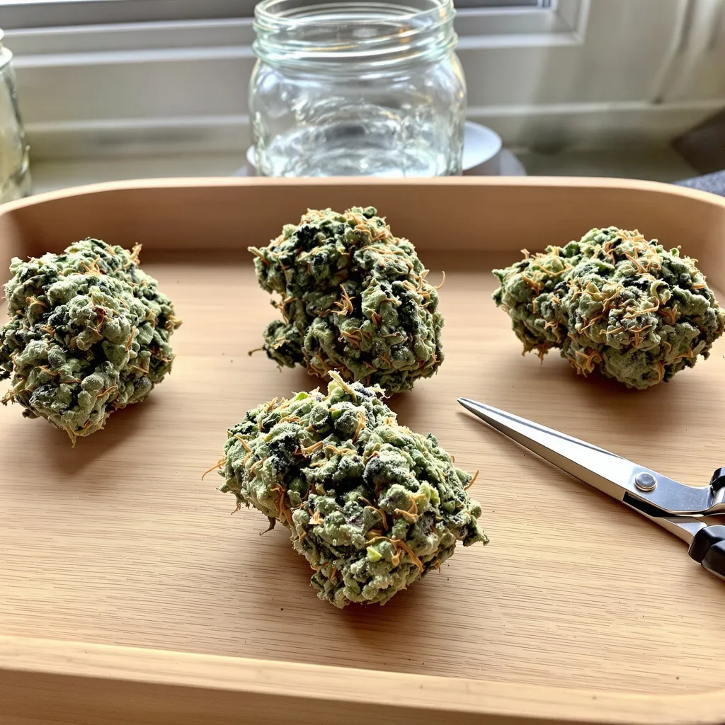 AK-48 51% indica / 49% sativa — fleur avec trichomes visibles
