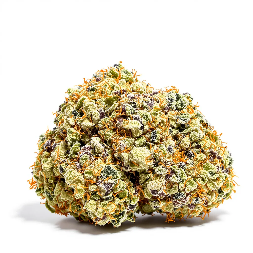 AK-48 51% indica / 49% sativa — fleur avec trichomes visibles