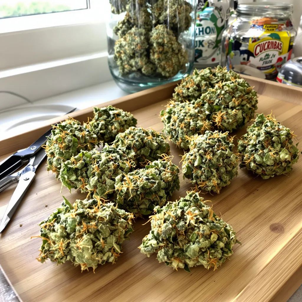 AK 6% indica / 94% sativa — fleur avec trichomes visibles