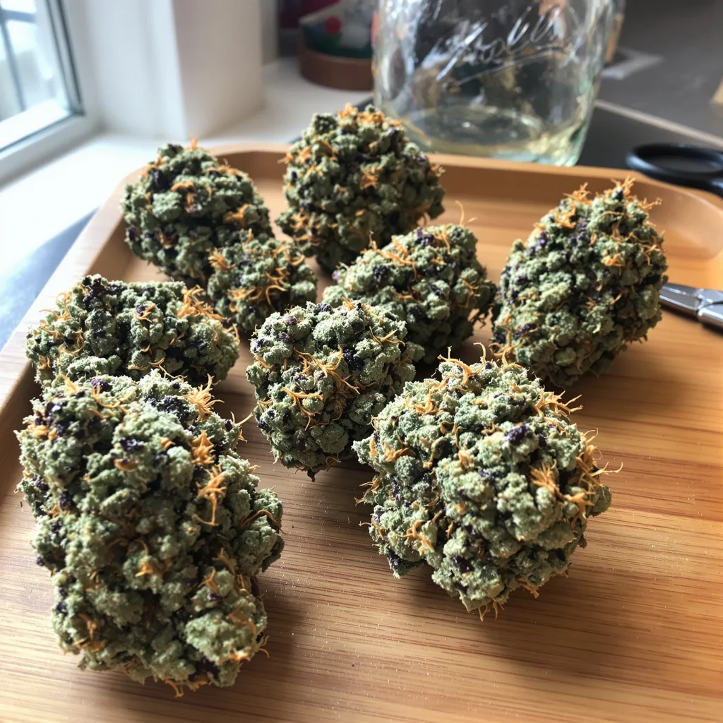 Alchemy 59% indica / 41% sativa — fleur avec trichomes visibles