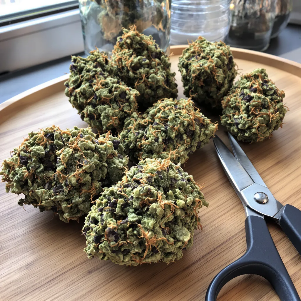 Alien Kush 52% indica / 48% sativa — fleur avec trichomes visibles