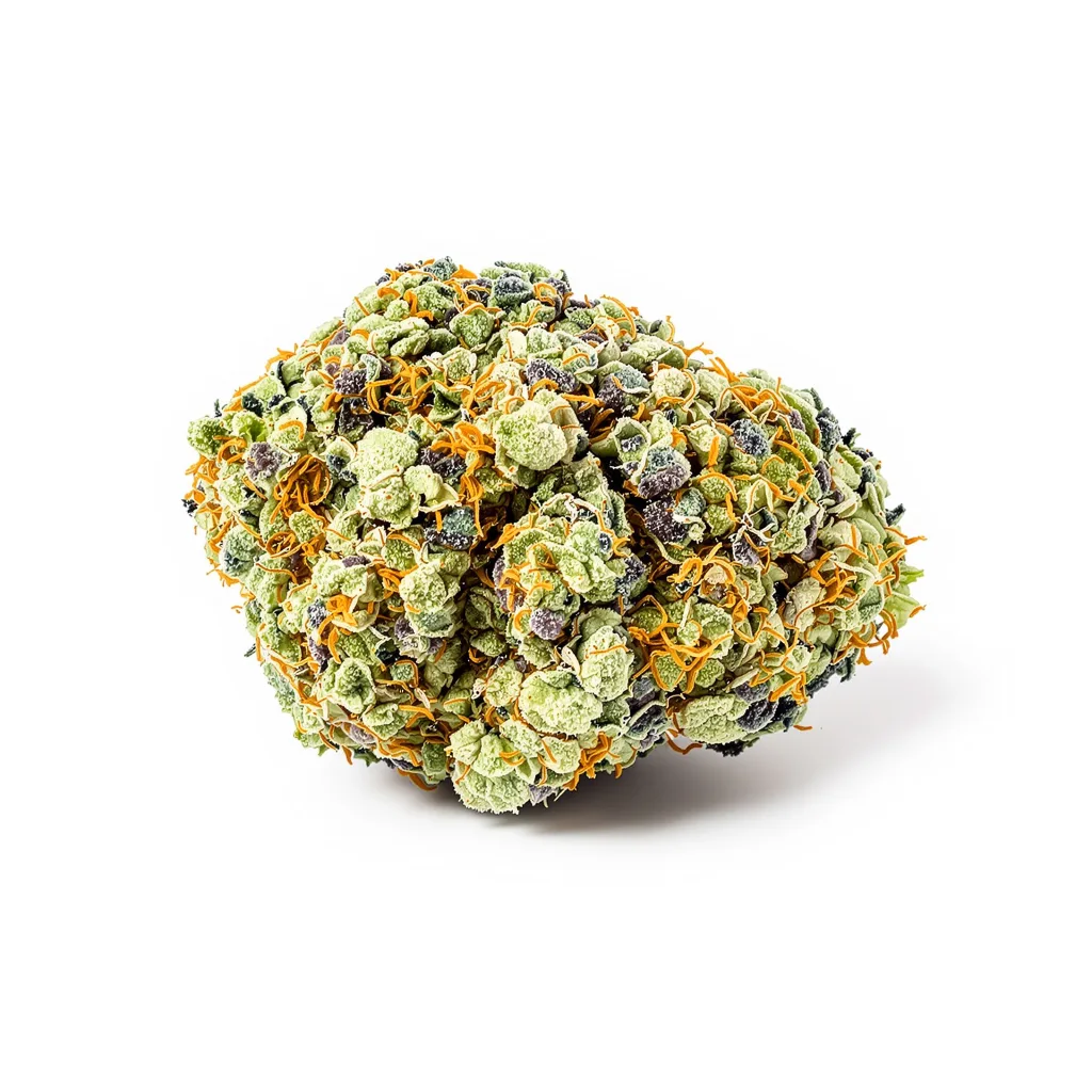 Alien Reunion 49% indica / 51% sativa — fleur avec trichomes visibles