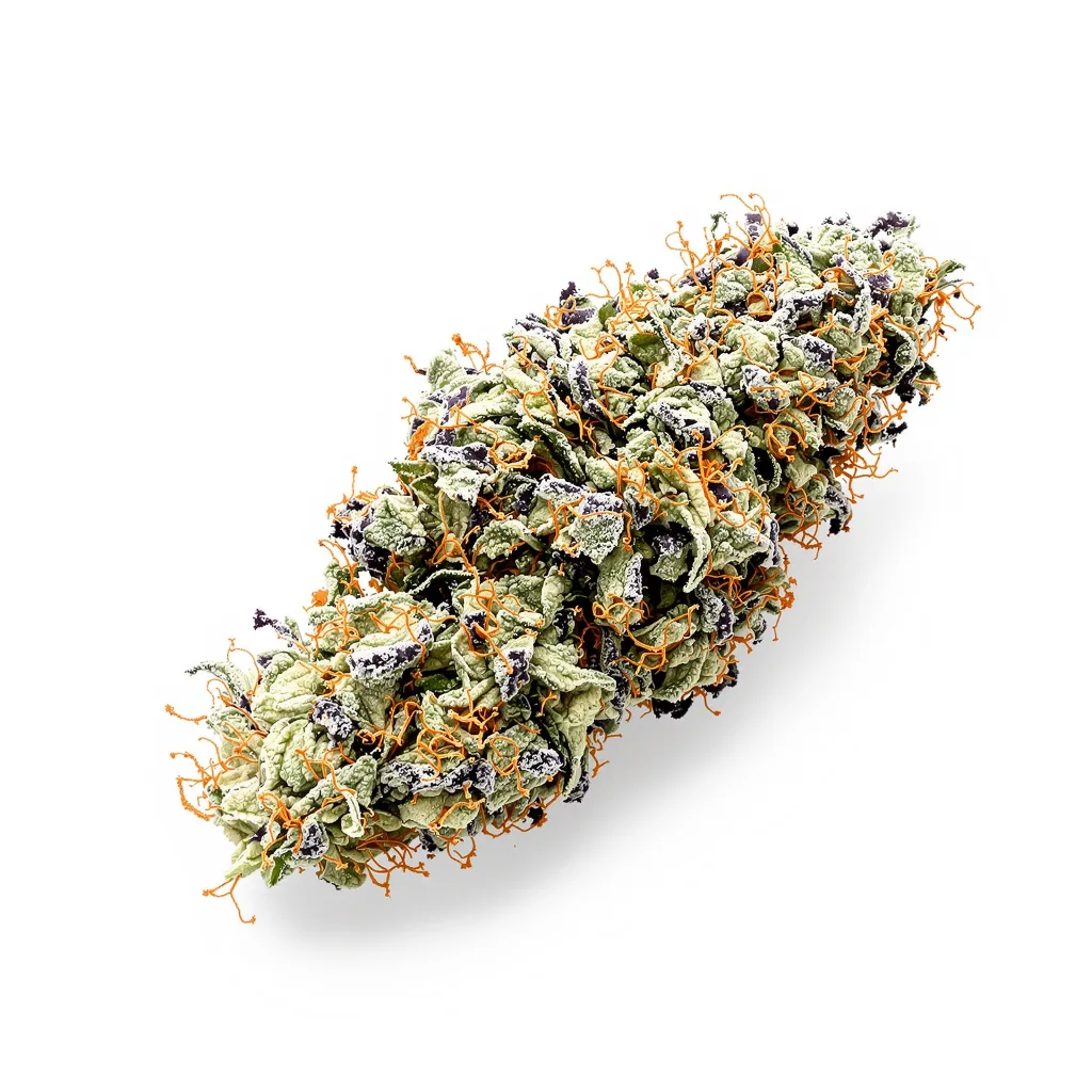 Alien Rock Candy 41% indica / 59% sativa — fleur avec trichomes visibles
