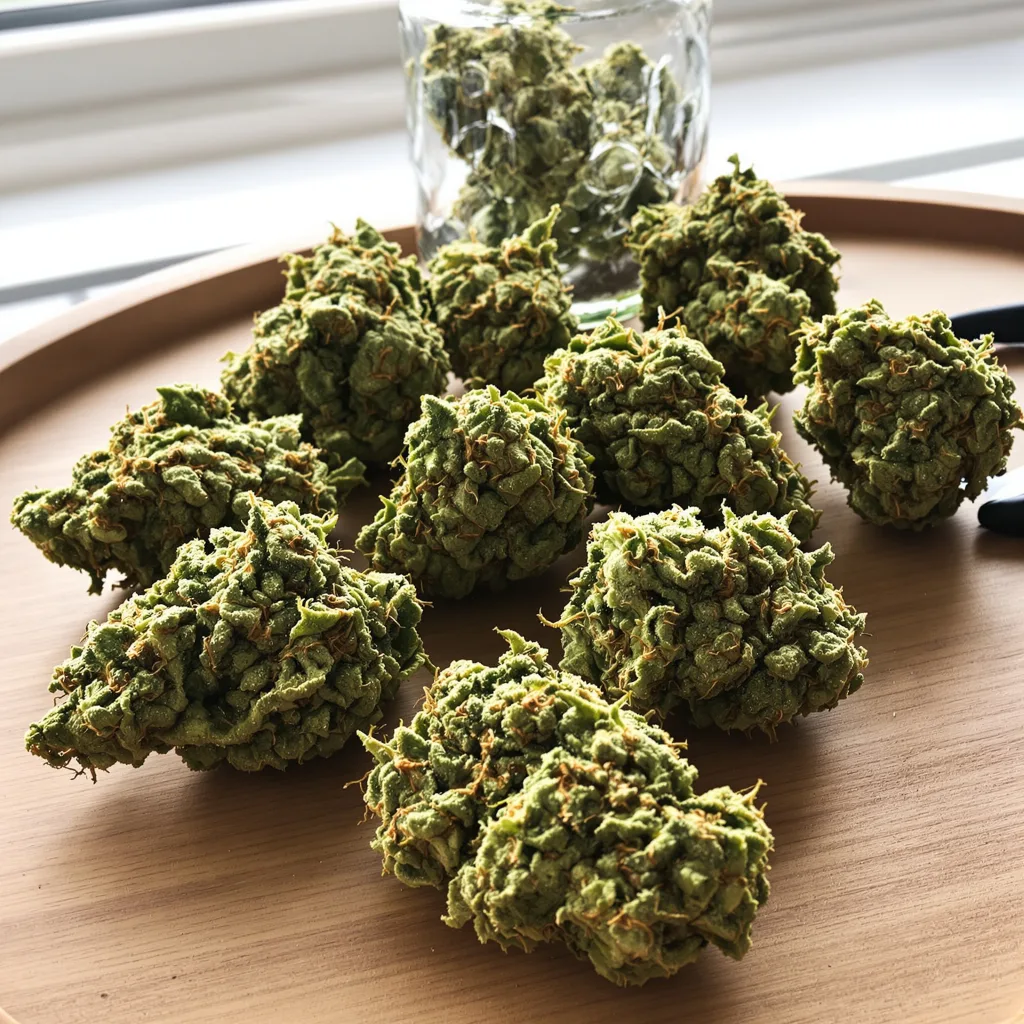 Allen Wrench 20% indica / 80% sativa — fleur avec trichomes visibles