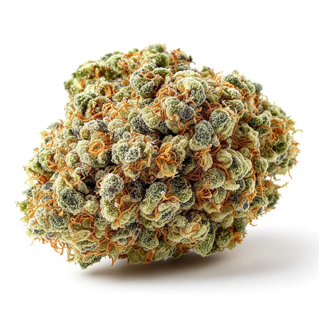 Alpine Blue 49% indica / 51% sativa — fleur avec trichomes visibles