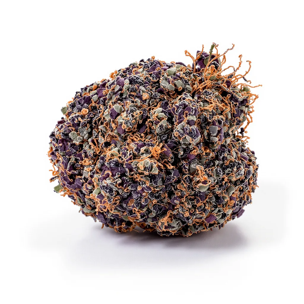 Alpine Star 65% indica / 35% sativa — fleur avec trichomes visibles