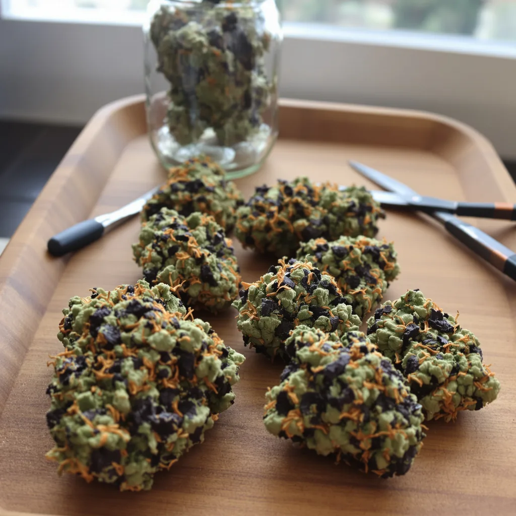 Amazonian 77% indica / 23% sativa — fleur avec trichomes visibles