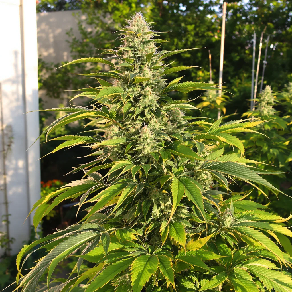 Amazonian 77% indica / 23% sativa — fleur avec trichomes visibles
