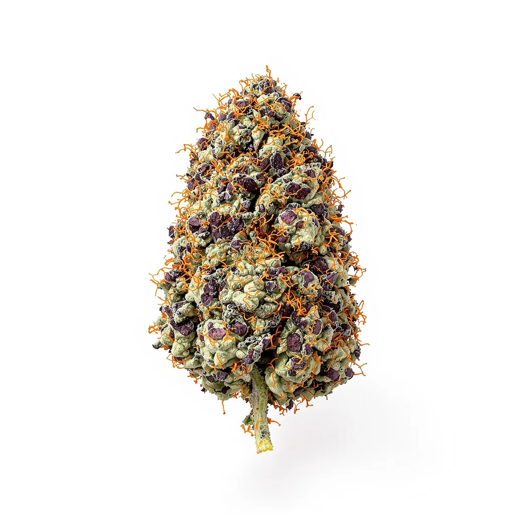 Amazonian 77% indica / 23% sativa — fleur avec trichomes visibles
