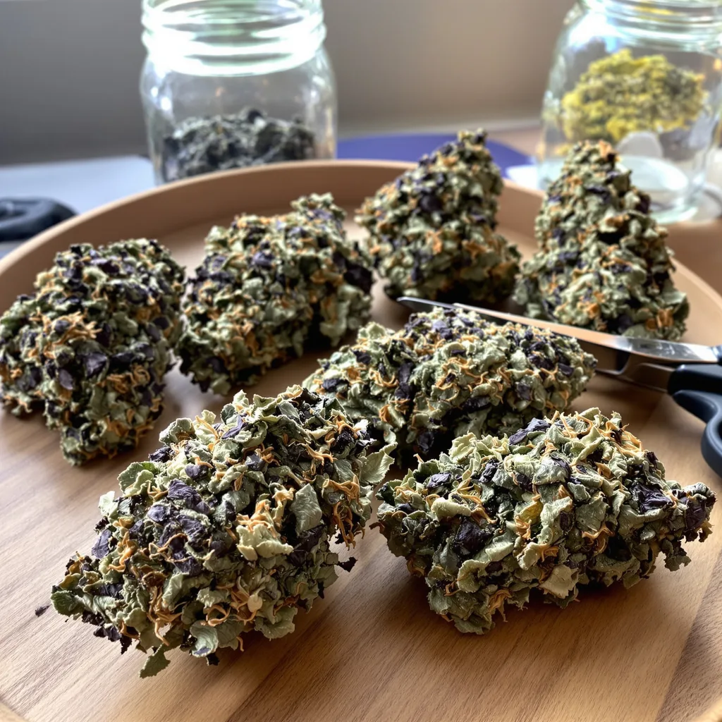 American Kush 76% indica / 24% sativa — fleur avec trichomes visibles