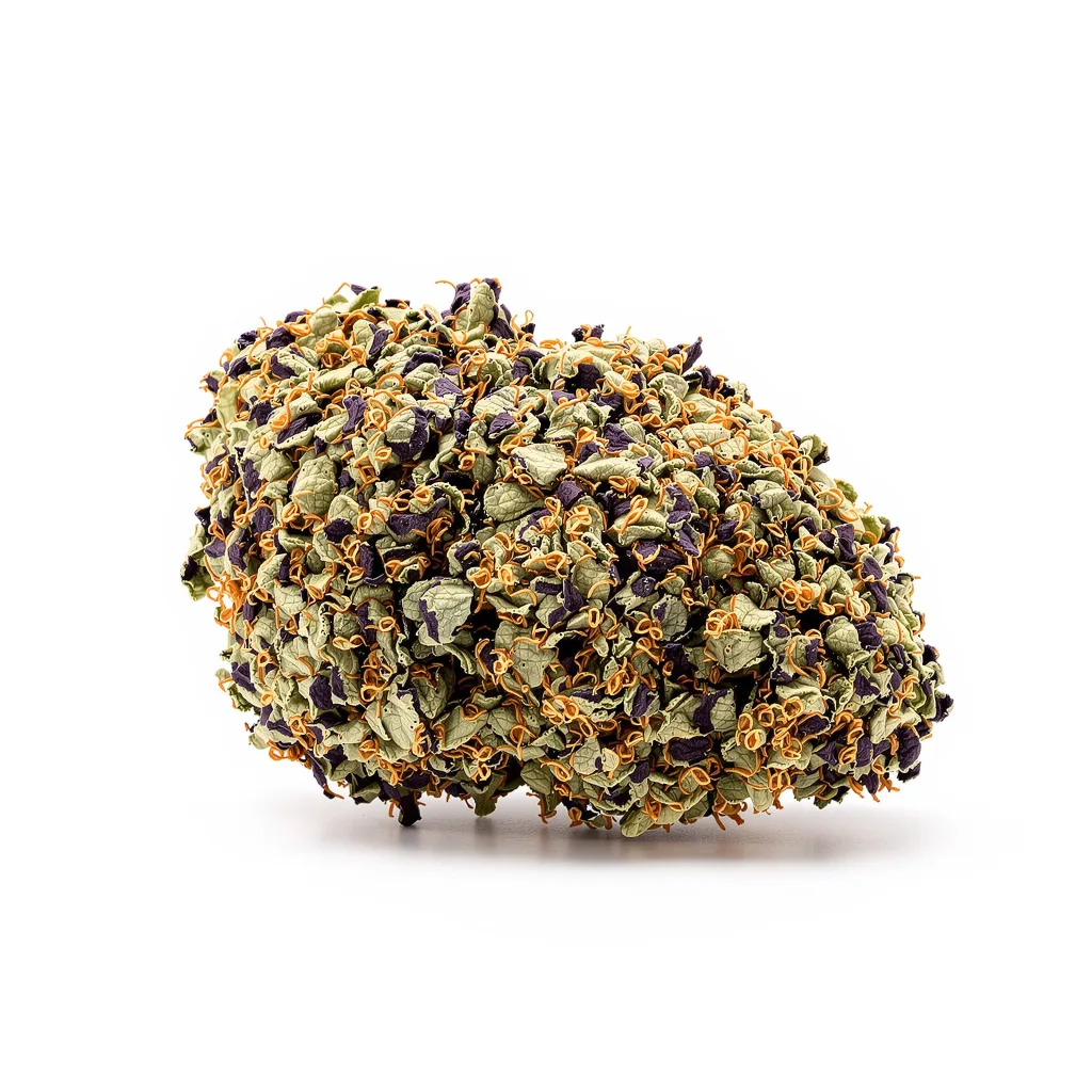 American Kush 76% indica / 24% sativa — fleur avec trichomes visibles
