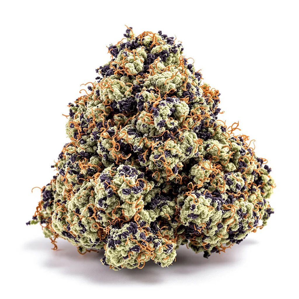 American Kush 76% indica / 24% sativa — fleur avec trichomes visibles